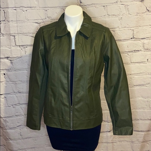 NWT Faux leather dark green zipper jacket - Picture 1 of 8